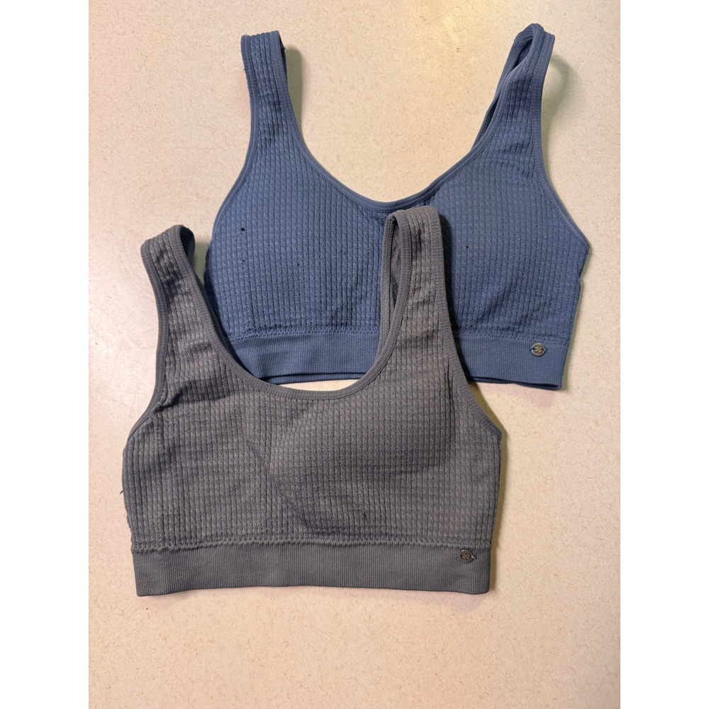 Lucky Brand Womens 2 Pack Ribbed Seamless Sports Bras Blue Grey Small